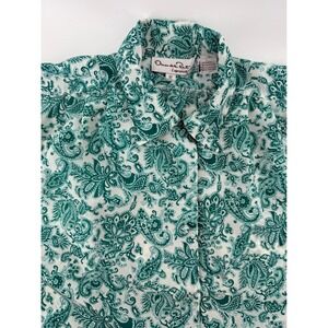 Vtg‎ Oscar de la Renta Expressions Green Paisley Button Down Blouse Top Size 12